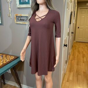 Mauve pink ribbed swing dress or tunic